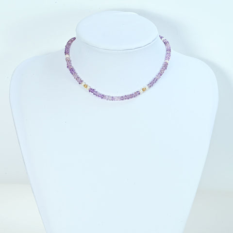 【中古】K18YG/メッキ アメジスト パール ネックレス 11.7ｇ