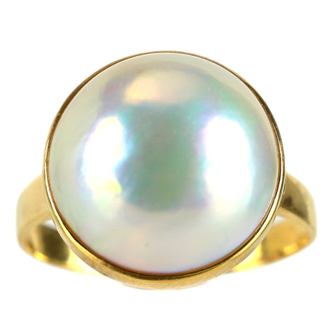 【中古】 K18YG MABE PEARL マベパールリング 12mm 3.3g #7.5