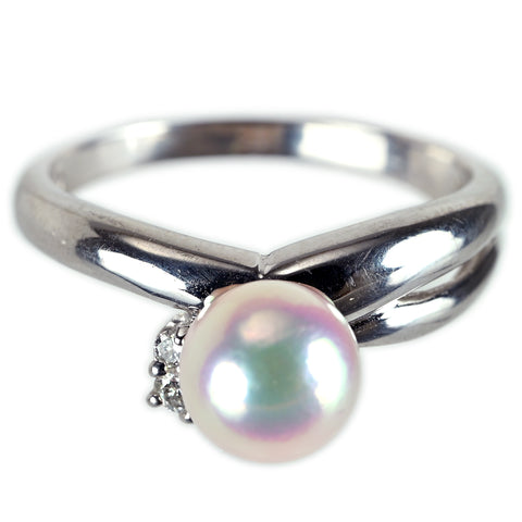 【中古】 PT900 AKOYA アコヤパールリング 7.5mm D0.08ct 5.5g #16