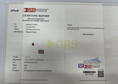 【中古】K18WG RUBY モザンビーク産非加熱ルビーリング R1.11ct D0.47ct GRS鑑別書 3.5g ＃14