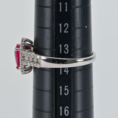 【中古】K18WG RUBY モザンビーク産非加熱ルビーリング R1.11ct D0.47ct GRS鑑別書 3.5g ＃14