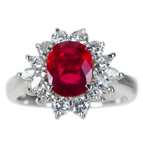 【中古】PT900 RUBY タイ産ルビーリング R1.22ct D0.65ct GRS鑑別書 6.1g #8