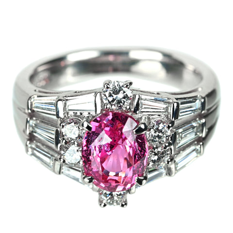 【中古】 Pt900  PINK SAPPHIRE ナチュラルオレンジ ピンクサファイア リング  S2.13ct D0.94ct 9.5g #10.5 GRS鑑別書