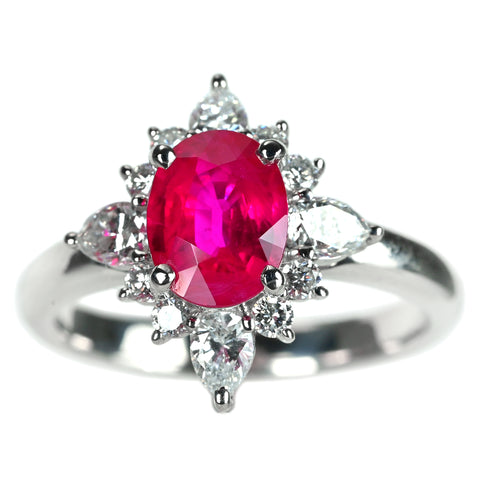 【中古】PT900 RUBY ビルマ産ルビーリング R1.54ct D0.71ct ＃12 GRS鑑別書付き