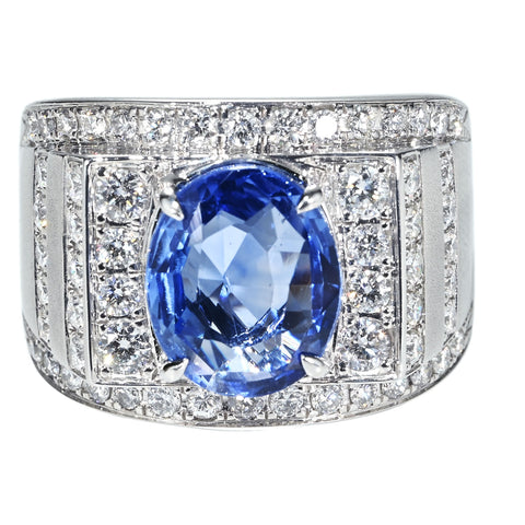 【中古】K18WG NO HEAT SAPPHIRE RING 非加熱サファイアリング S4.93ct D1.16ct GRS鑑別書 14.0g #17.5