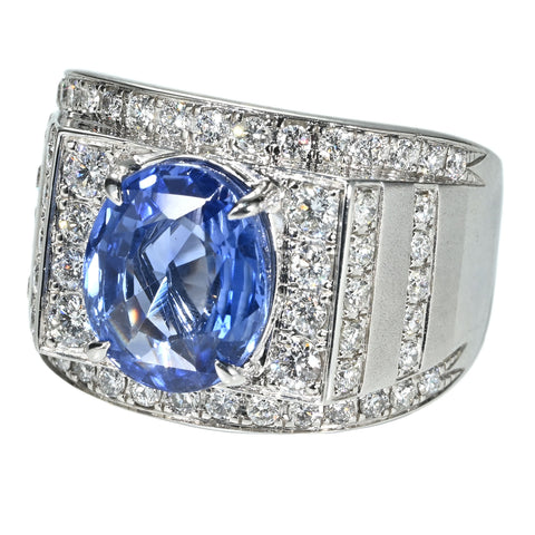【中古】K18WG NO HEAT SAPPHIRE RING 非加熱サファイアリング S4.93ct D1.16ct GRS鑑別書 14.0g #17.5