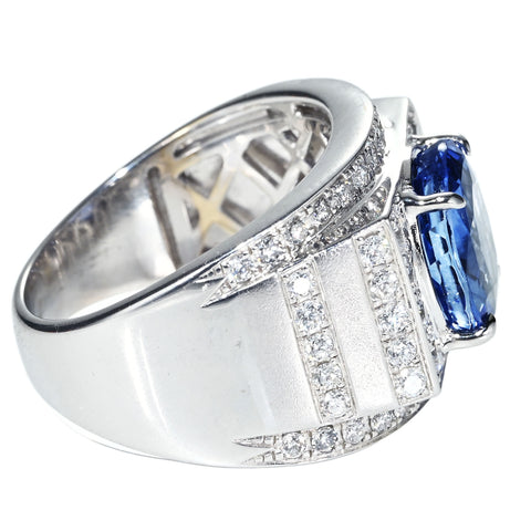 【中古】K18WG NO HEAT SAPPHIRE RING 非加熱サファイアリング S4.93ct D1.16ct GRS鑑別書 14.0g #17.5