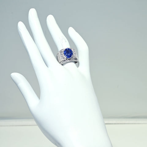 【中古】K18WG NO HEAT SAPPHIRE RING 非加熱サファイアリング S4.93ct D1.16ct GRS鑑別書 14.0g #17.5