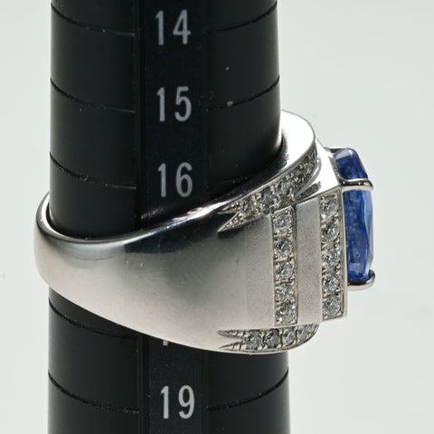 【中古】K18WG NO HEAT SAPPHIRE RING 非加熱サファイアリング S4.93ct D1.16ct GRS鑑別書 14.0g #17.5