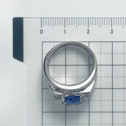 【中古】K18WG NO HEAT SAPPHIRE RING 非加熱サファイアリング S4.93ct D1.16ct GRS鑑別書 14.0g #17.5
