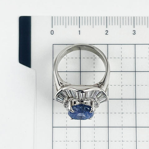 【中古】PT900 NO HEAT SAPPHIRE RING スリランカ産非加熱サファイアリング S6.87ct D1.70ct GRS鑑別書 13.3g