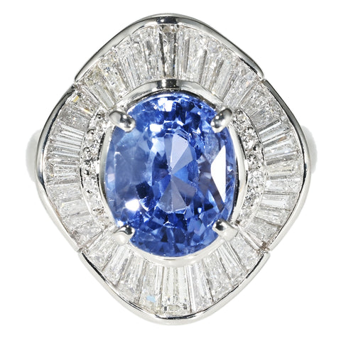 【中古】PT900 NO HEAT SAPPHIRE RING スリランカ産非加熱サファイアリング S6.87ct D1.70ct GRS鑑別書 13.3g