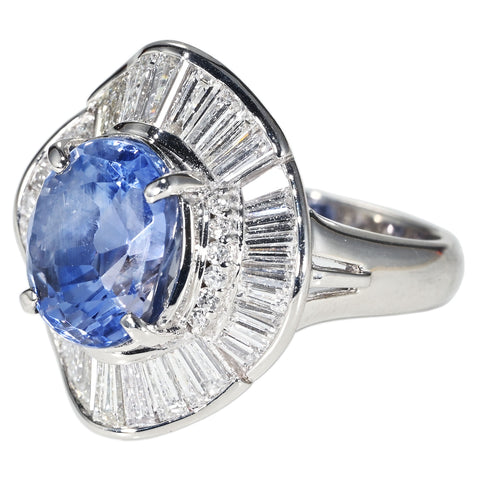 【中古】PT900 NO HEAT SAPPHIRE RING スリランカ産非加熱サファイアリング S6.87ct D1.70ct GRS鑑別書 13.3g