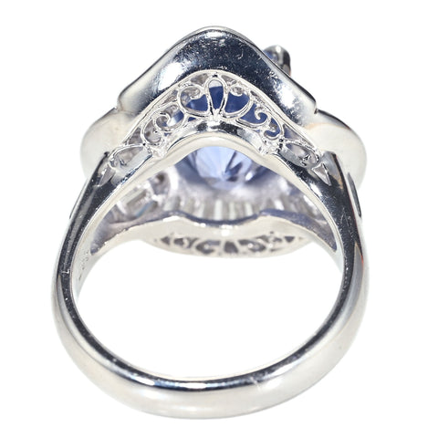 【中古】PT900 NO HEAT SAPPHIRE RING スリランカ産非加熱サファイアリング S6.87ct D1.70ct GRS鑑別書 13.3g