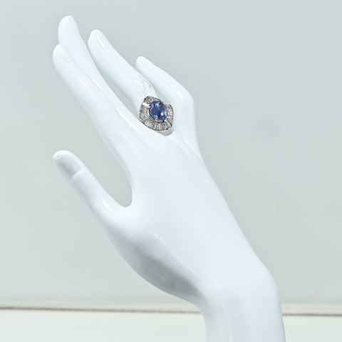 【中古】PT900 NO HEAT SAPPHIRE RING スリランカ産非加熱サファイアリング S6.87ct D1.70ct GRS鑑別書 13.3g