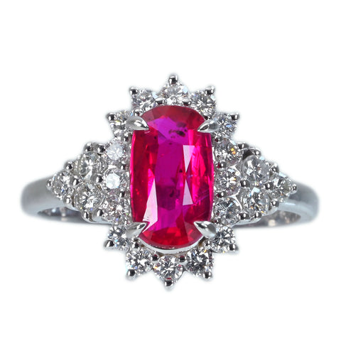 Pre-owned 18K White Gold No Heat Ruby Ring, Mozambique, 2.01ct R, 0.60ct D, GRS Certificate, 3.6g, #14 