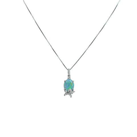 【中古】K18WG/PT900 OPAL セミブラックオパールペンダントネックレス BO2.18ct D0.17ct 4.4g