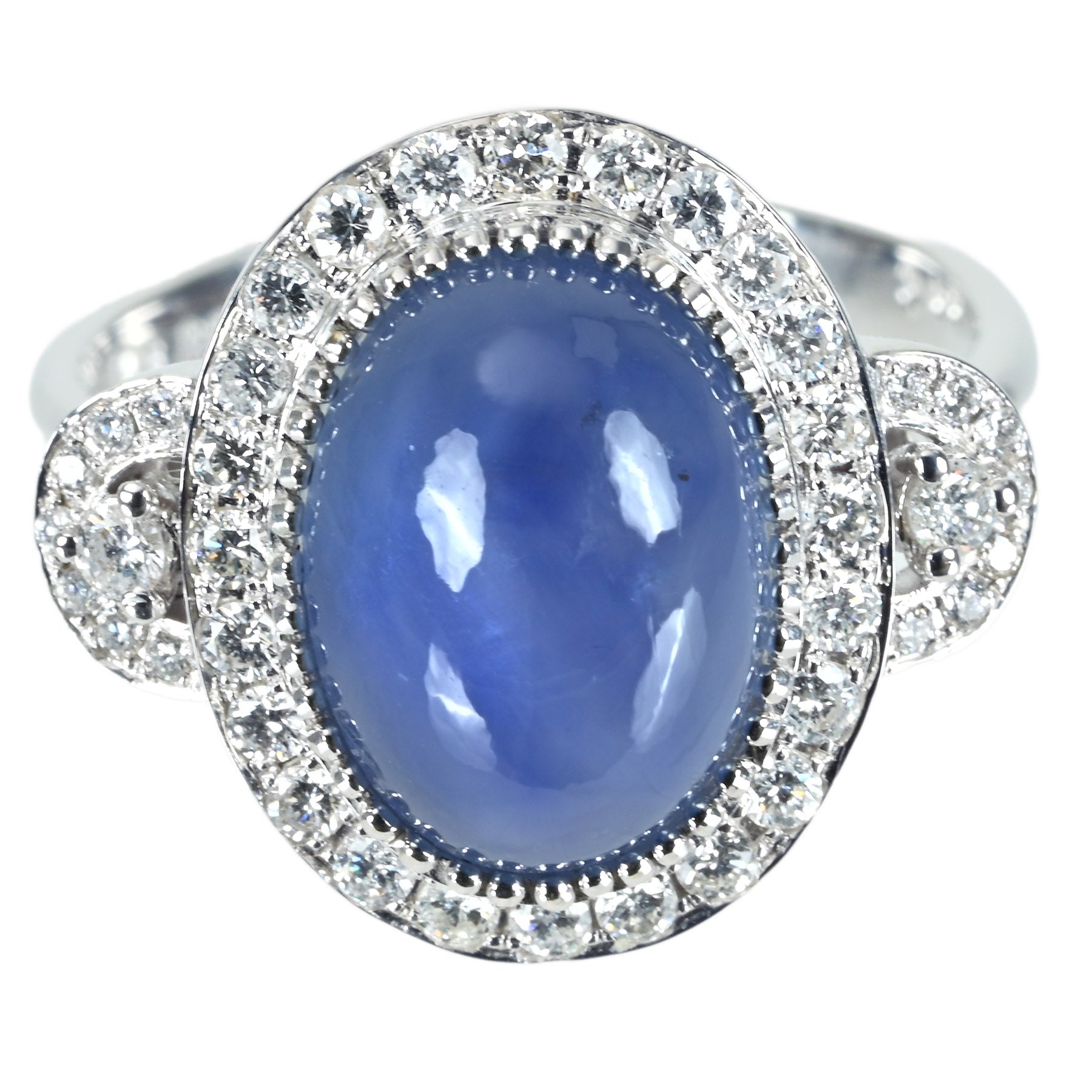 中古】K18WG STAR SAPPHIREスターサファイアリング SS8.26ct D0.50ct