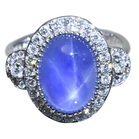 【中古】K18WG STAR SAPPHIREスターサファイアリング SS8.26ct D0.50ct 6.6g #14