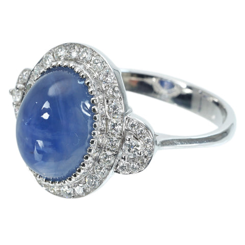 【中古】K18WG STAR SAPPHIREスターサファイアリング SS8.26ct D0.50ct 6.6g #14