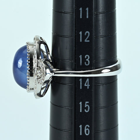 【中古】K18WG STAR SAPPHIREスターサファイアリング SS8.26ct D0.50ct 6.6g #14