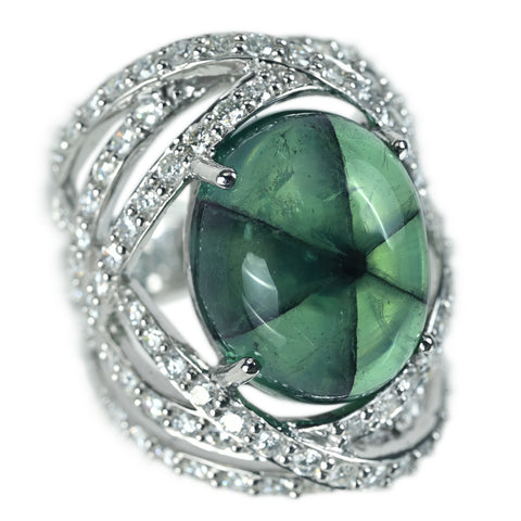 【中古】PT900 EMERALDトラピチェエメラルドリング E14.03ct D1.77ct 17.2g #12
