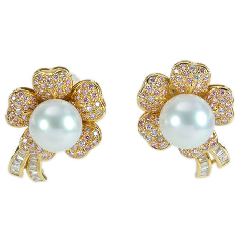 Pre-owned 18K Yellow Gold Pearl Earrings with White South Sea Pearls, 12.4mm diameter, 4.05ct diameter, Aurora Venus, 25.0g, with a Pearl Science Institute (Shinkaken) Certificate of Authenticity. 