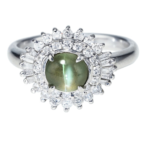 【中古】PT900 CATS EYE RING クリソベリルキャッツアイリング CE1.279ct D0.48ct 5.9g #10