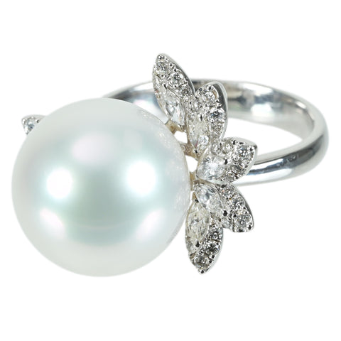 【中古】K18WG SOUTH SEA PEARL RING 白蝶パールリング P13.6mm D0.54ct 8.6g #13