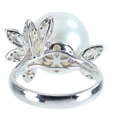 【中古】K18WG SOUTH SEA PEARL RING 白蝶パールリング P13.6mm D0.54ct 8.6g #13