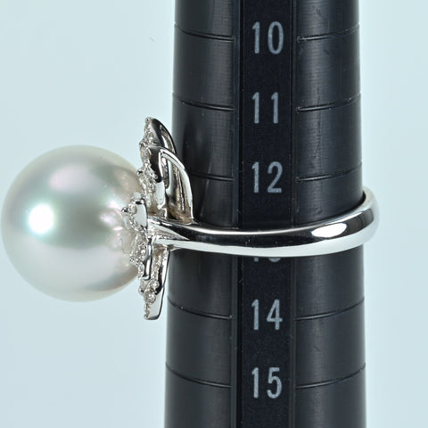 【中古】K18WG SOUTH SEA PEARL RING 白蝶パールリング P13.6mm D0.54ct 8.6g #13