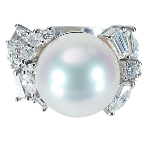 【中古】K18WG SOUTH SEA PEARL RING 白蝶南洋パールリング P12.7mm D1.52ct 9.0g #14 真珠科学研究所 VENUS