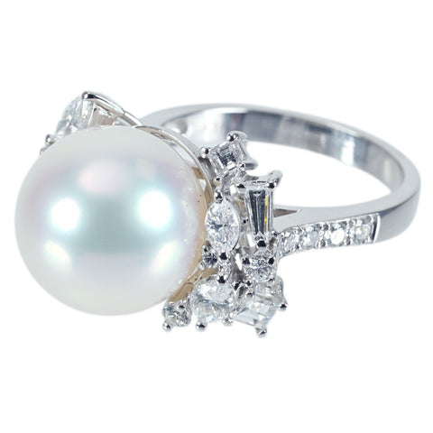 【中古】K18WG SOUTH SEA PEARL RING 白蝶南洋パールリング P12.7mm D1.52ct 9.0g #14 真珠科学研究所 VENUS