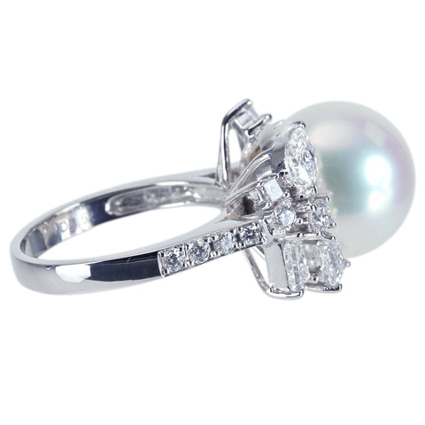 【中古】K18WG SOUTH SEA PEARL RING 白蝶南洋パールリング P12.7mm D1.52ct 9.0g #14 真珠科学研究所 VENUS