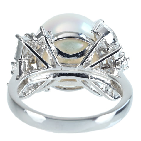 【中古】K18WG SOUTH SEA PEARL RING 白蝶南洋パールリング P12.7mm D1.52ct 9.0g #14 真珠科学研究所 VENUS