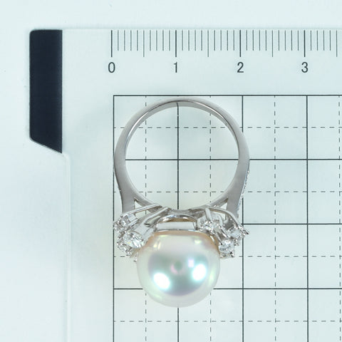 【中古】K18WG SOUTH SEA PEARL RING 白蝶南洋パールリング P12.7mm D1.52ct 9.0g #14 真珠科学研究所 VENUS