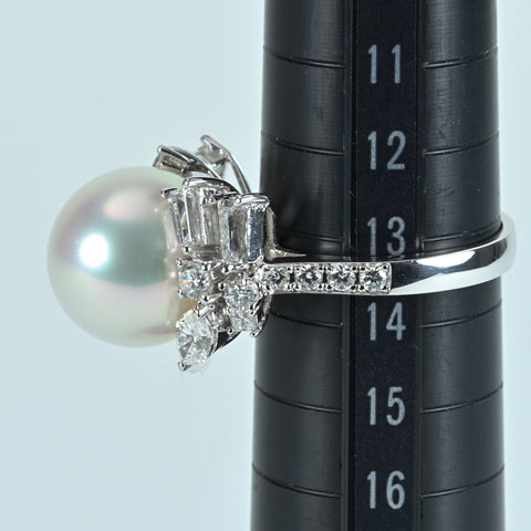 【中古】K18WG SOUTH SEA PEARL RING 白蝶南洋パールリング P12.7mm D1.52ct 9.0g #14 真珠科学研究所 VENUS