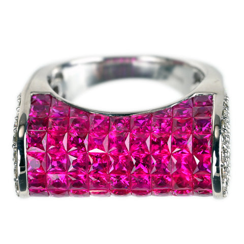 【中古】K18WG RUBY ルビーリング ミステリーセッティング R5.30ct D1.10ct 11.6g #12