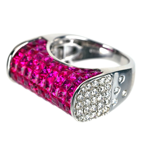 【中古】K18WG RUBY ルビーリング ミステリーセッティング R5.30ct D1.10ct 11.6g #12