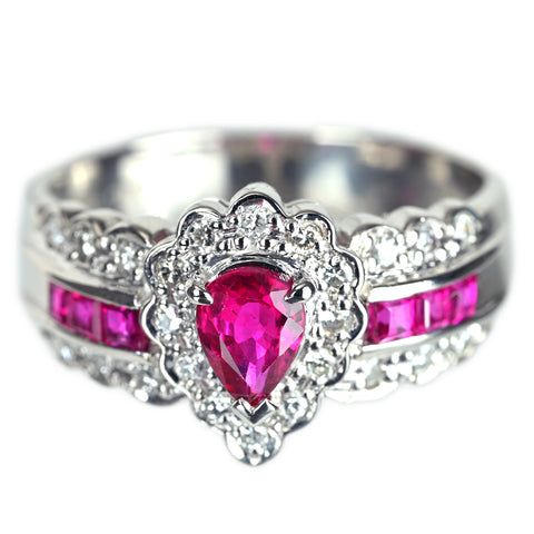 【中古】PT900 RUBY ルビーリング R0.43ct R0.34ct D0.21ct 7g #12.5