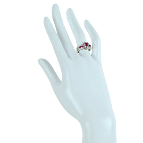 【中古】PT900 RUBY ルビーリング R0.43ct R0.34ct D0.21ct 7g #12.5