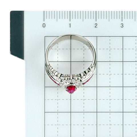 【中古】PT900 RUBY ルビーリング R0.43ct R0.34ct D0.21ct 7g #12.5