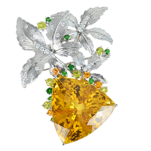 [Pre-owned] PT900 BERYL BROACH Golden Beryl (Heliodor) Brooch B39.44ct D0.38ct Nihon Hokyo Sorting 25.7g 