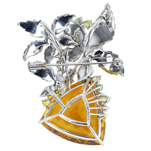 [Pre-owned] PT900 BERYL BROACH Golden Beryl (Heliodor) Brooch B39.44ct D0.38ct Nihon Hokyo Sorting 25.7g 