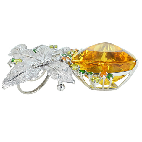[Pre-owned] PT900 BERYL BROACH Golden Beryl (Heliodor) Brooch B39.44ct D0.38ct Nihon Hokyo Sorting 25.7g 