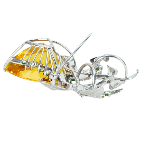 [Pre-owned] PT900 BERYL BROACH Golden Beryl (Heliodor) Brooch B39.44ct D0.38ct Nihon Hokyo Sorting 25.7g 