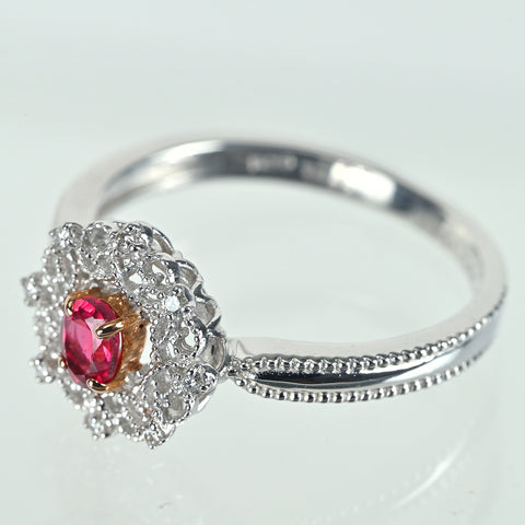【中古】PT900/K18 RED SPINEL レッドスピネルリング RS0.231ct D0.04ct 日独宝石研究所ｿ 4.1g #12