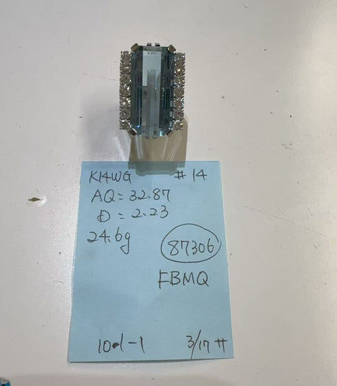 【中古】K14WG AQUAMARINE RING アクアマリンリング AQ32.87ct D2.23ct 24.5g