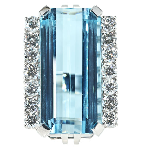 【中古】K14WG AQUAMARINE RING アクアマリンリング AQ32.87ct D2.23ct 24.5g