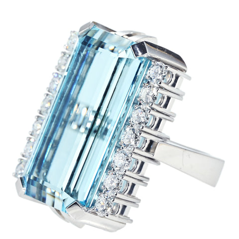 【中古】K14WG AQUAMARINE RING アクアマリンリング AQ32.87ct D2.23ct 24.5g